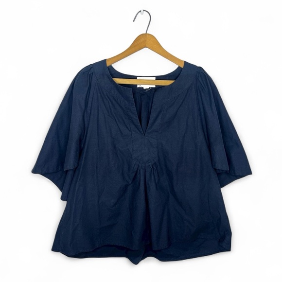 Pomander Place Tuckernuck Finley Flutter Sleeve Navy Blue Blouse Top - Picture 1 of 15